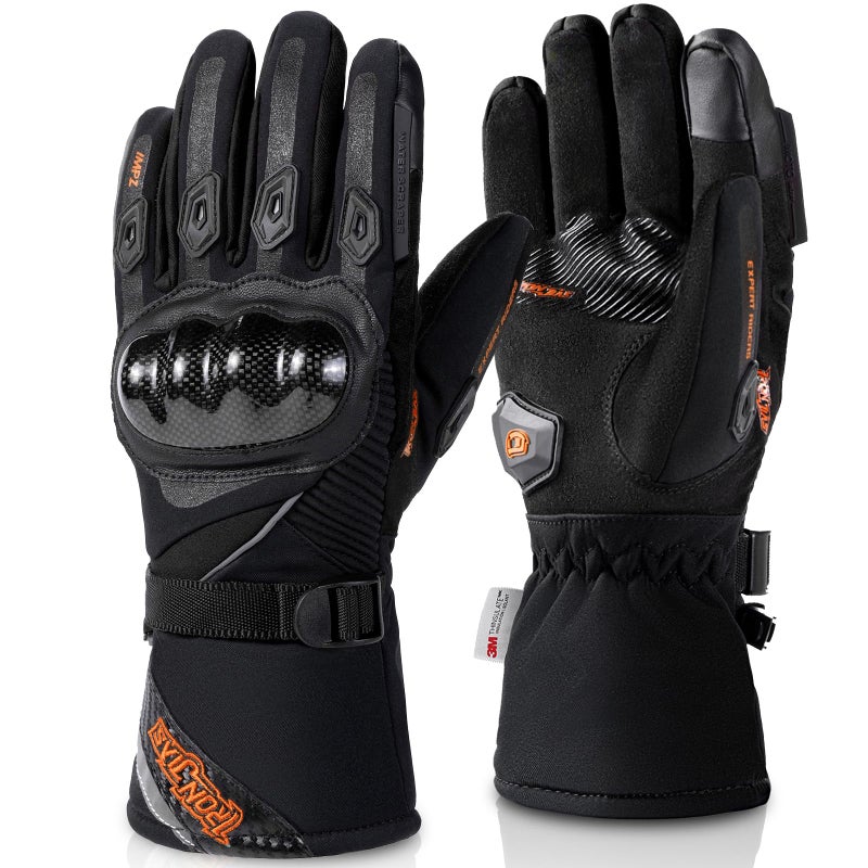 BORLENI Winter Motorcycle Gloves for Men, CE Level 1 KP Protection, Touchscreen Windproof Waterproof Warm Riding Gloves with Carbon Fiber Shell for Cold Weather - Image 1